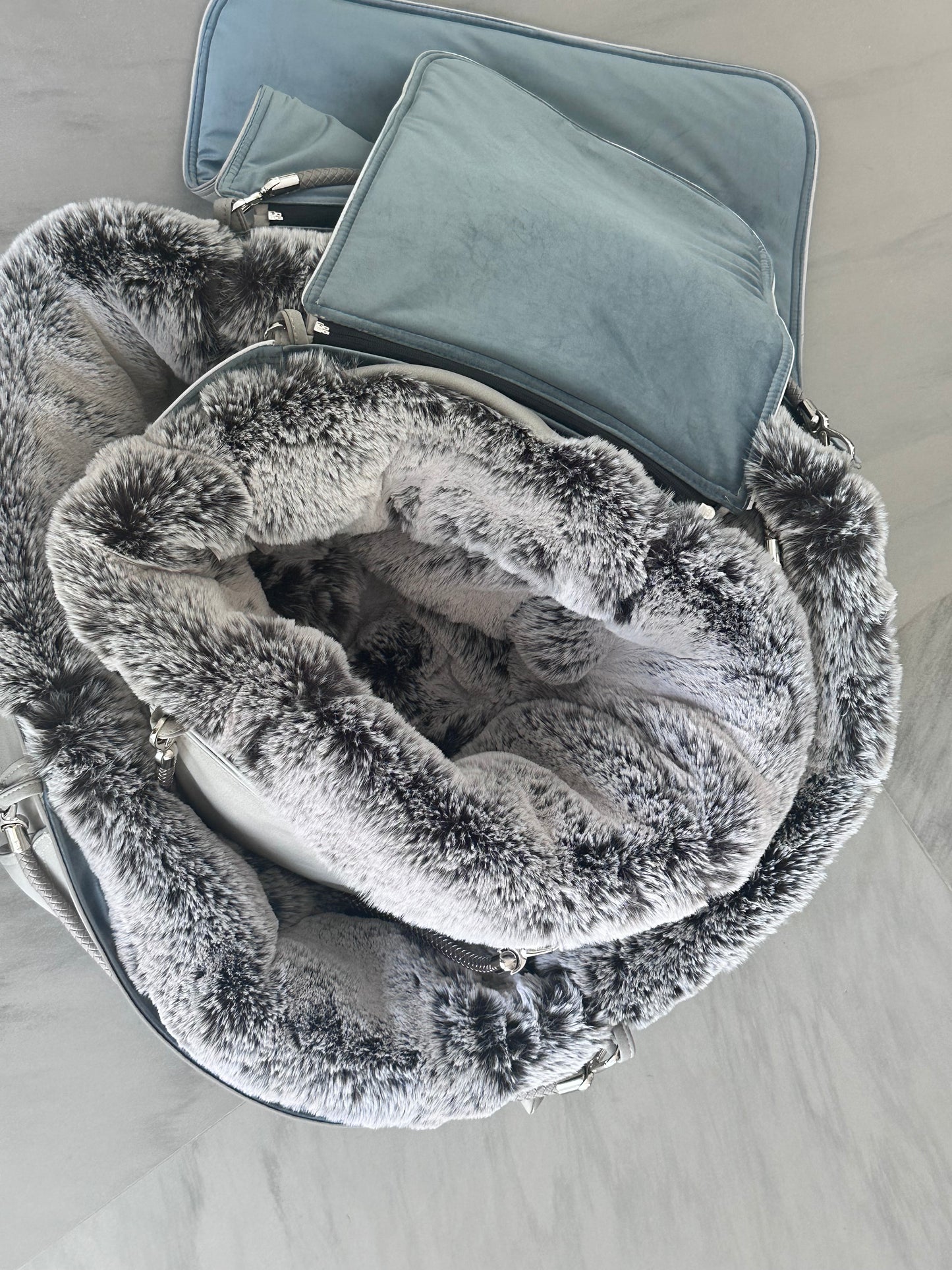 Hundetasche Weekender platingrey-iceblue, salt & pepper Inlay