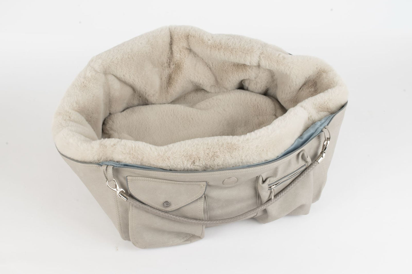Hundetasche Weekender grey-iceblue, silver Inlay