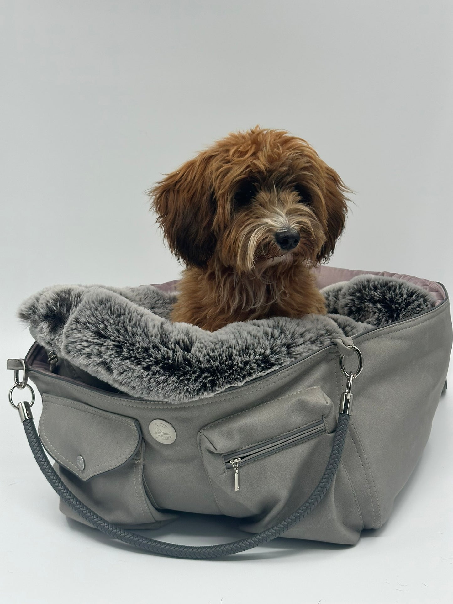 Hundetasche Weekender platingrey-dustyrose, salt & pepper Inlay
