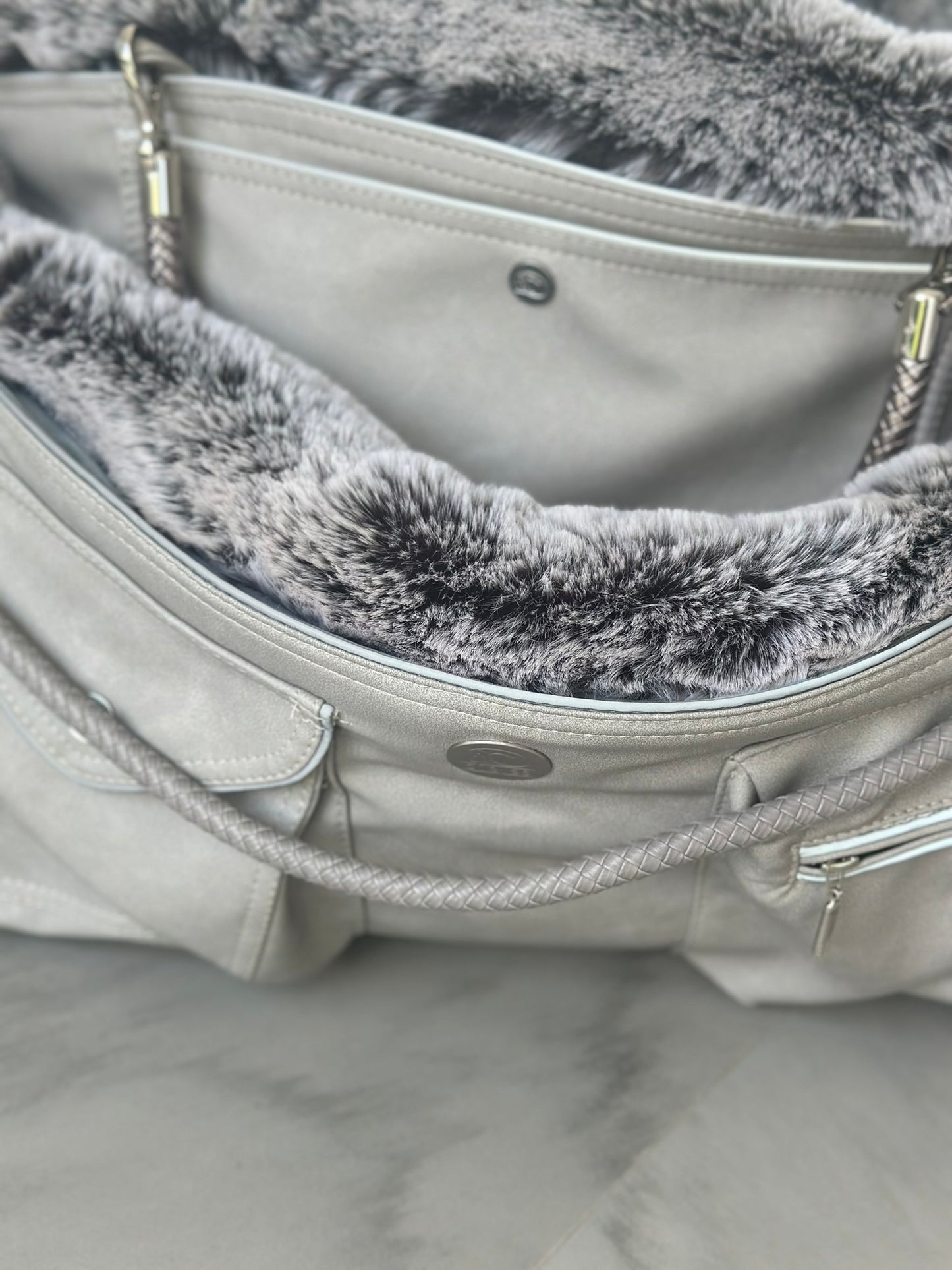 Hundetasche Weekender platingrey-wildberry, salt & pepper Inlay