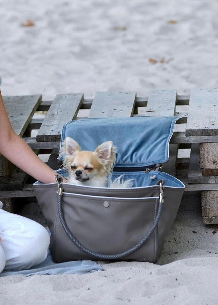 Hundetasche Weekender taupe-iceblue, salt & pepper Inlay