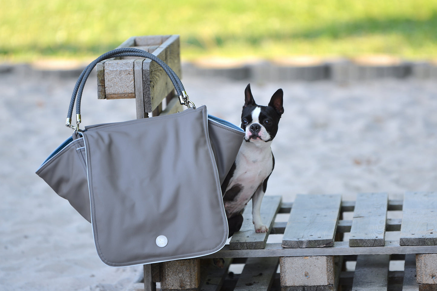 Hundetasche Weekender grey-iceblue, silver Inlay