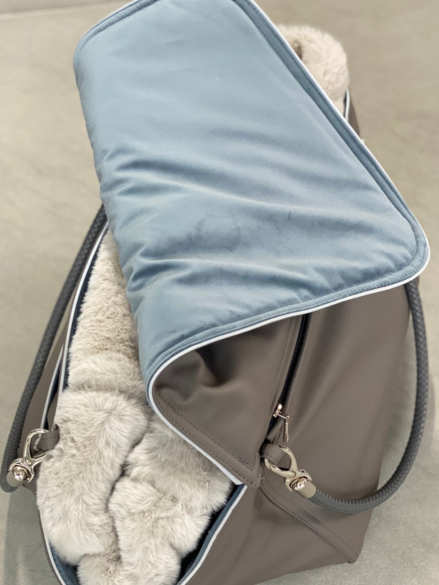 Hundetasche Weekender taupe-iceblue, silverstone Inlay