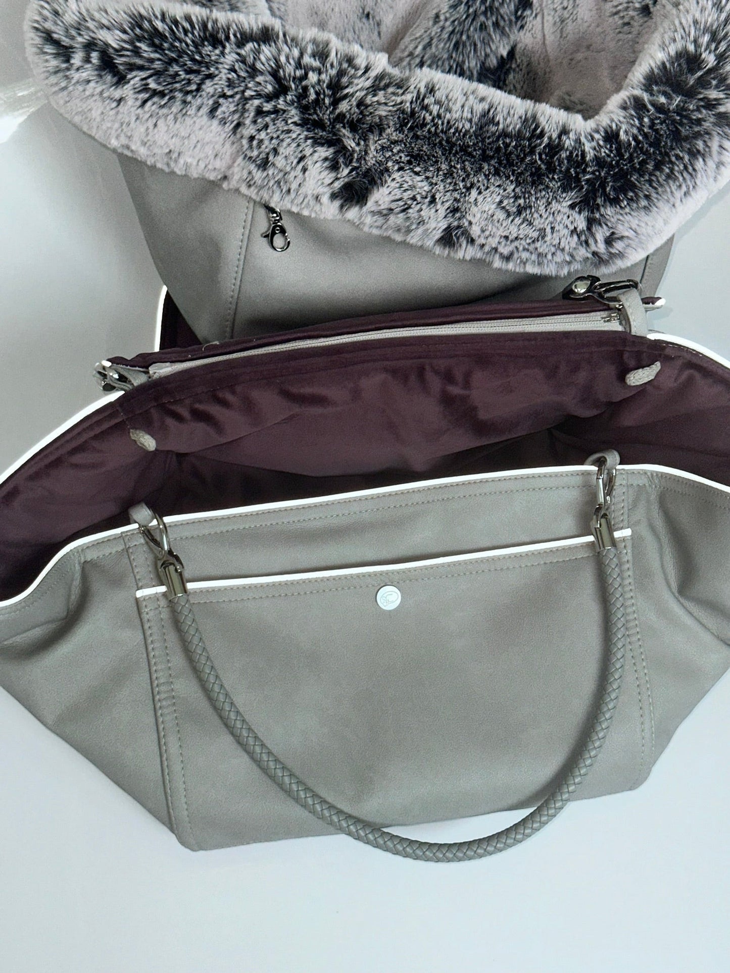 Hundetasche Weekender platingrey-wildberry, salt & pepper Inlay