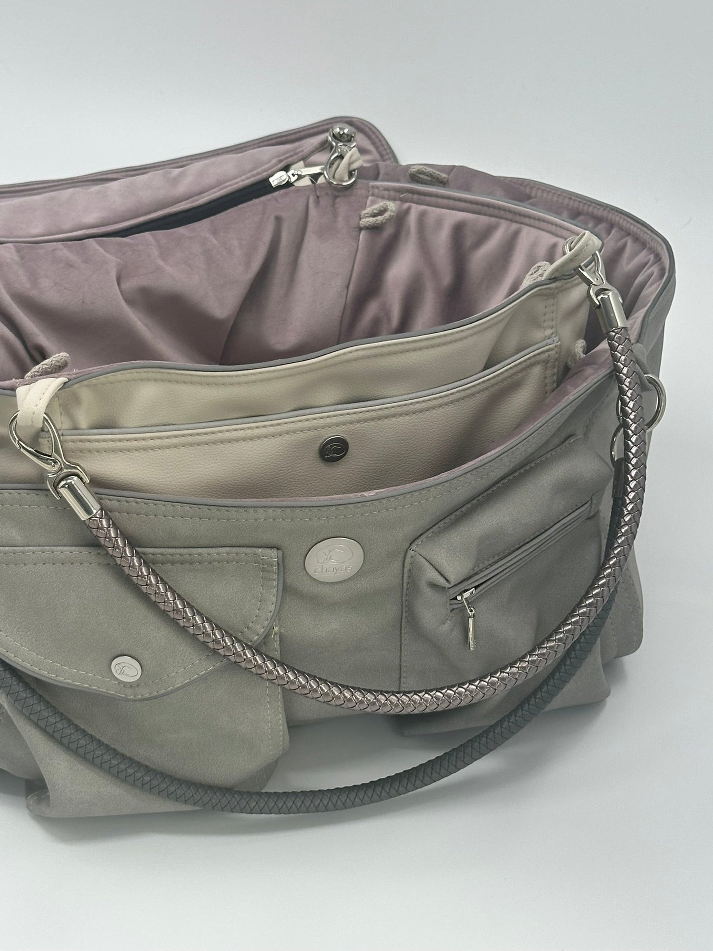 Hundetasche Weekender grey-darkrose, silver Inlay